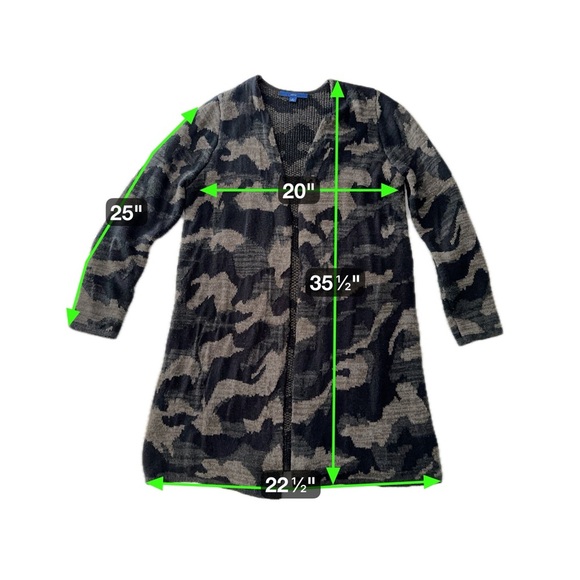 Apt. 9 Longline Cardigan Sweater Jacket Medium Gray Black Camo Print Normcore - Picture 15 of 16